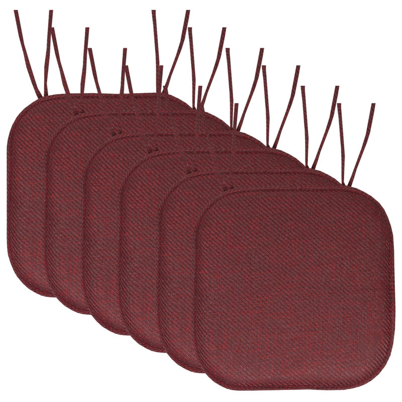 Herringbone Stitch Memory Foam Non-Slip 16" x 16" Chair Cushion Pad with Ties, Taupe, 6