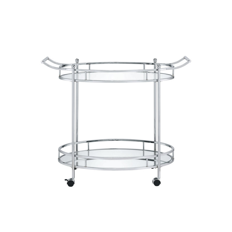 Chariot de service en verre transparent et chrome