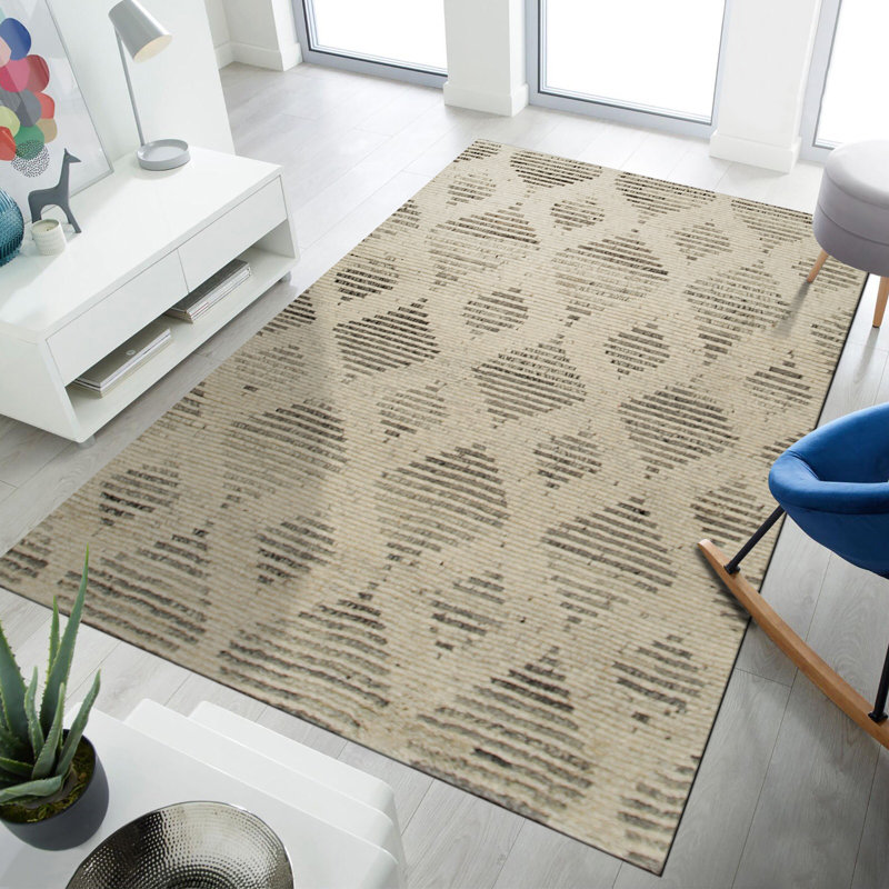 Tapis moderne en laine noué à la main beige Dazzling Ophelia