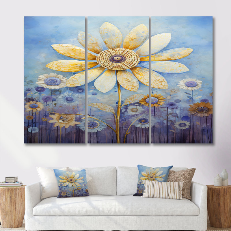 Piscis - marguerite, ensemble d'art mural, H 28 po x l 36 po x P 1 po, Toile tendue