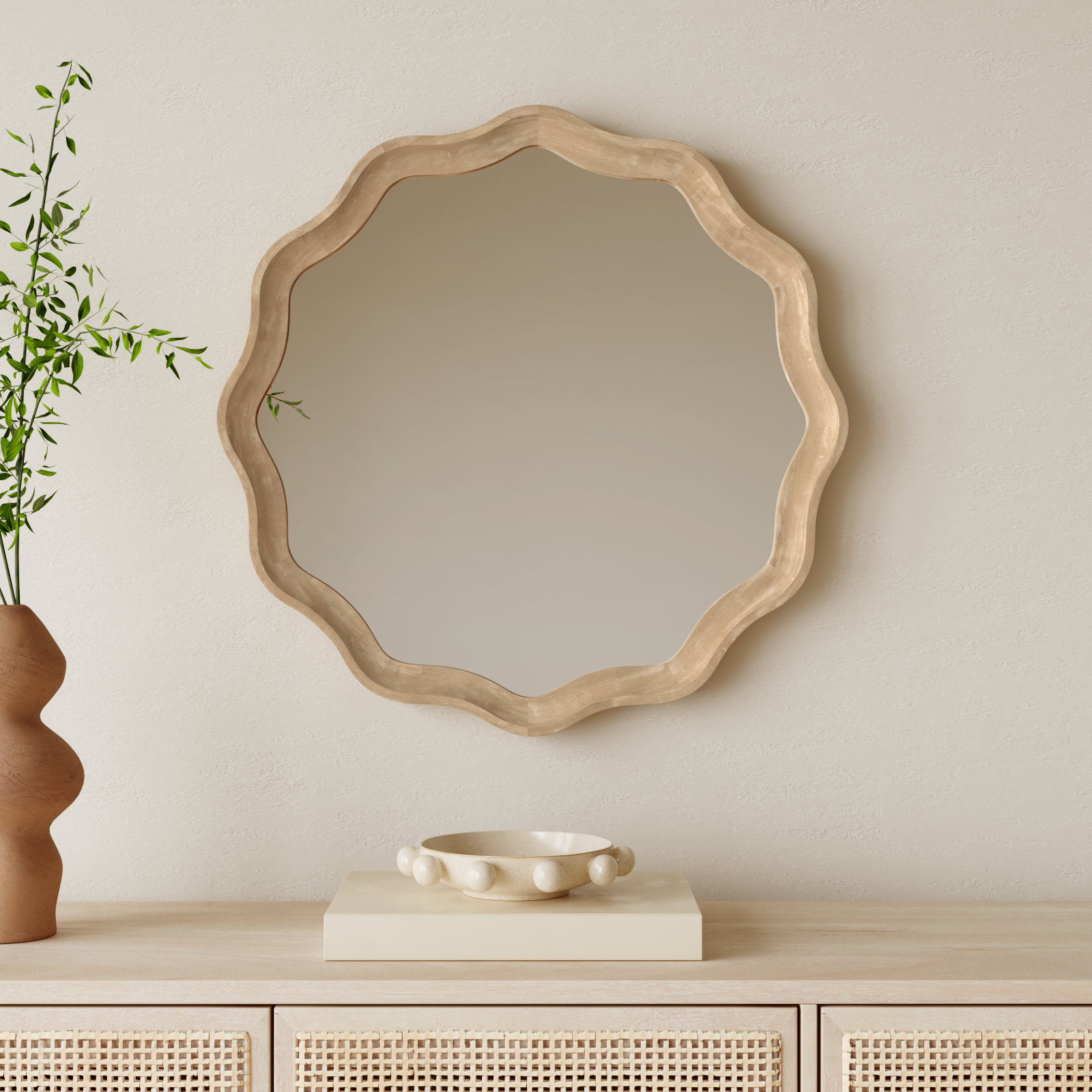 Canonbury 28" Accent Mirror, Beige Wood