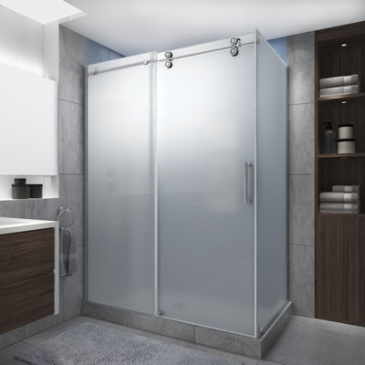 Langham XL 52" - 56" W x 32" D x 80" H Frameless Rectangle Sliding Shower Enclosure, Frosted Glass