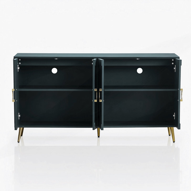 Buffet de luxe, crédence de rangement ronde à 4 portes en relief, console de vestibule moderne avec poignées en métal