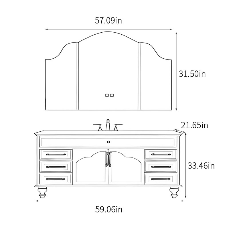 French style retro modern bathroom cabinet, 59", Black