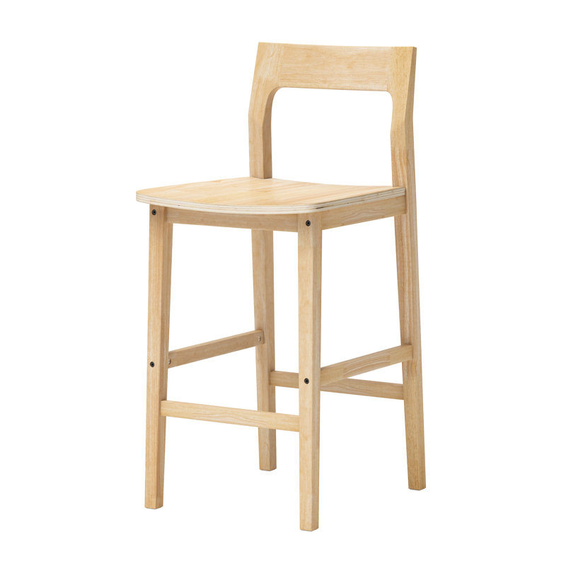 Tabouret de comptoir en bois massif avec repose-pieds, Chêne