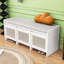 Banc de rangement pour hall d'entrée rétro avec 3 tiroirs en rotin, rangement dissimulé à plateau relevable et coussin rembourré amovible pour le couloir-24044888