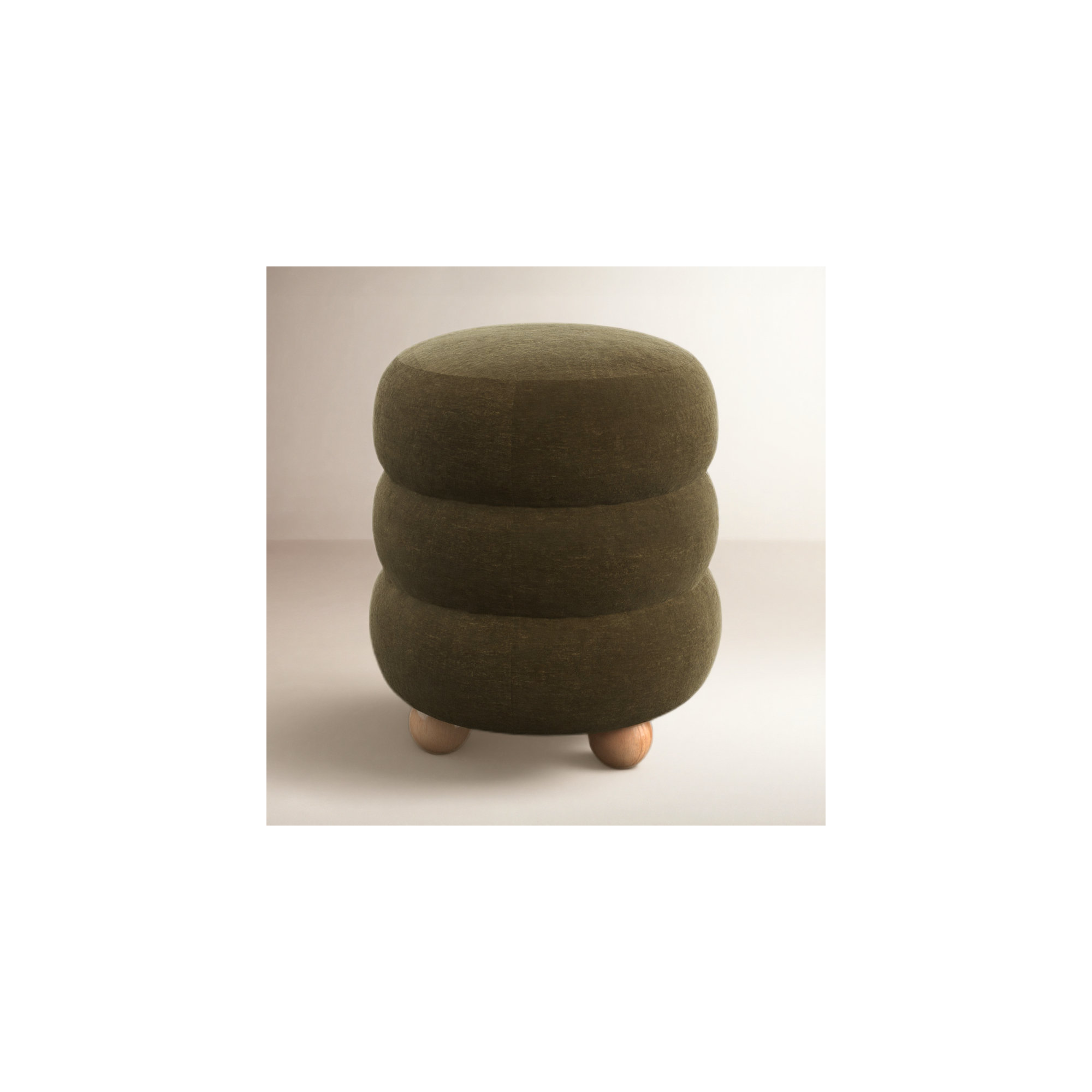 Dalisha 17" Velvet Round Ottoman, Dark Olive Green, Natural