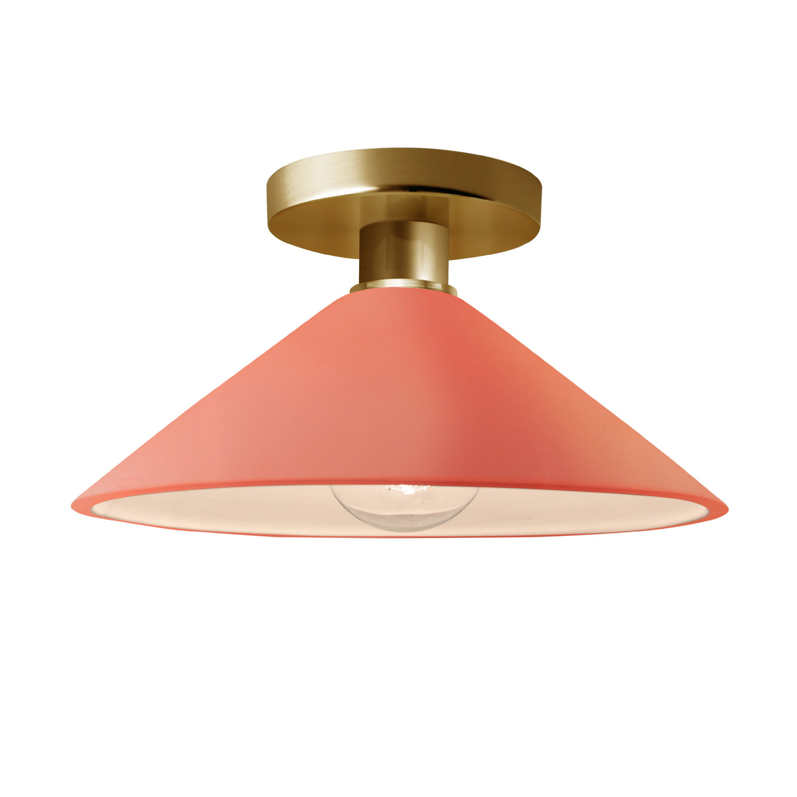 Single Light Ceramic Semi Flush Mount, Gloss Blush, Polished Brass, Incandescent (Not Included)