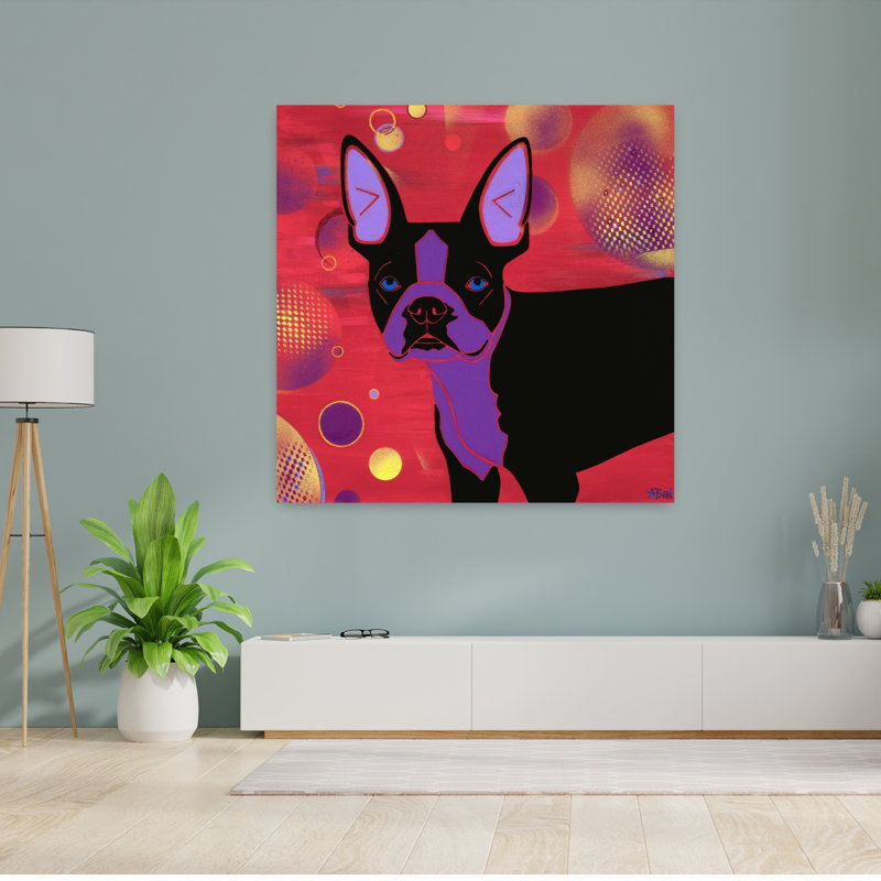 Art contemporain pour chien «Bubbles Boston», H 48 po x l 48 po