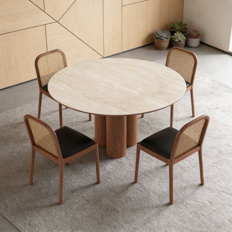 French Vintage Sintered Stone Round Table, 29.5" H x 39.4" W x 39.4" D