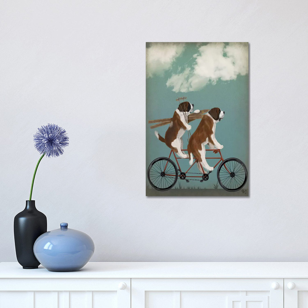 St. Bernard Tandem by Fab Funky - Wrapped Canvas Print