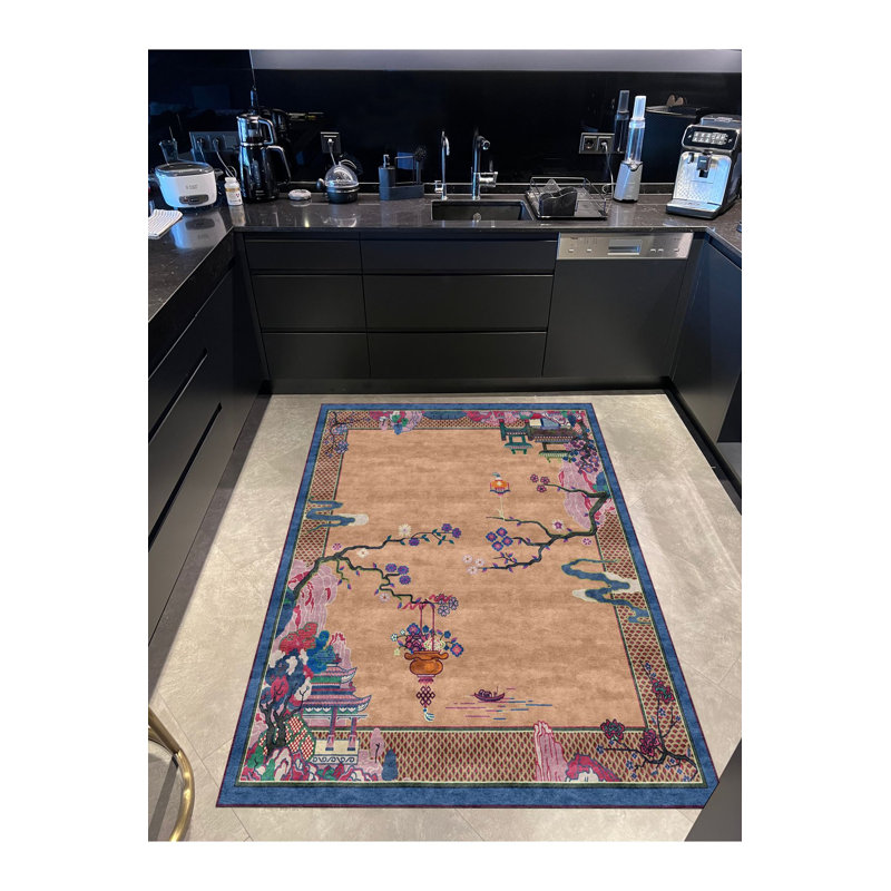 Tapis décoratif à motif tissé bleu saumon, Rectangle 3 pi 9,81 po x 4 pi 11,06 po