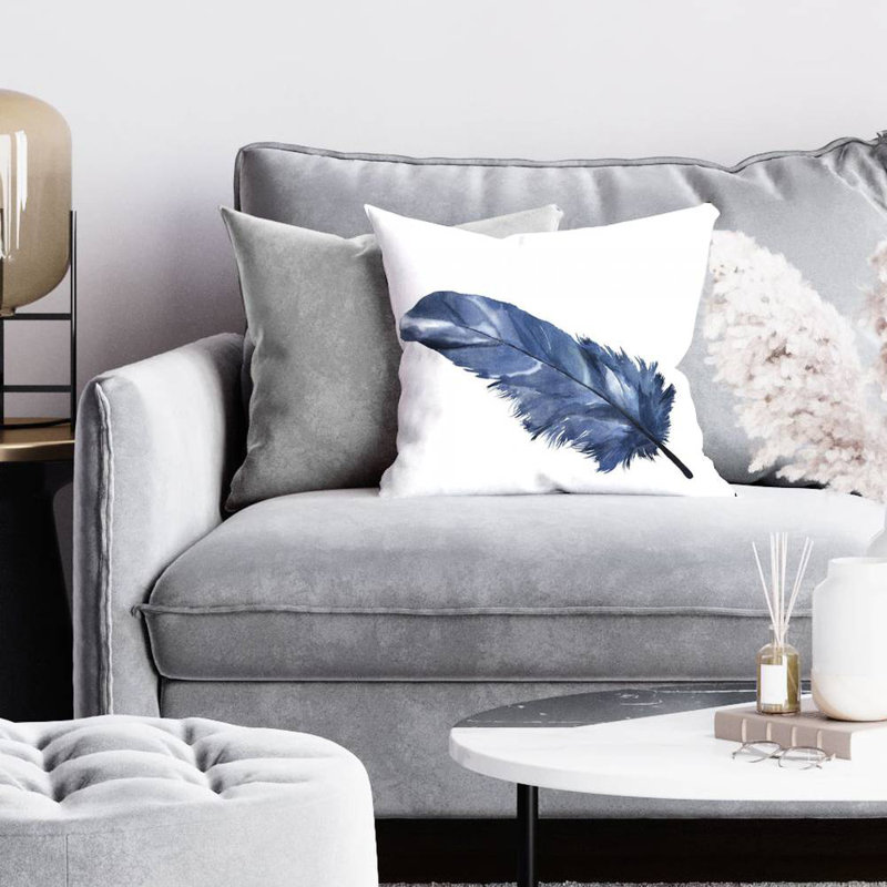 Blue feather - 16"x16" Throw pillow - Poly twill - Print on demand, Polyester