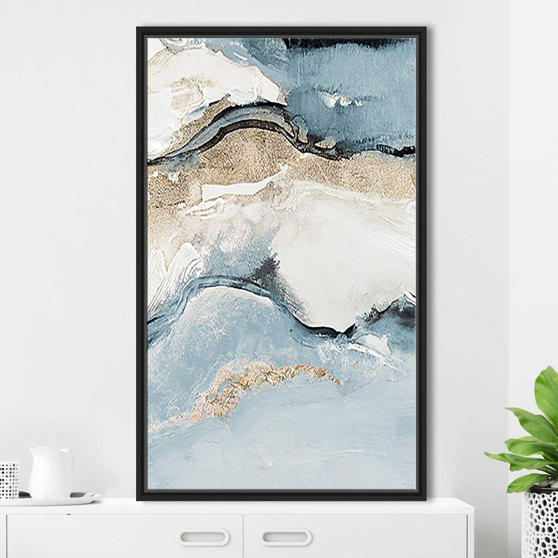 «Blue Crystalline» par Lanie Loreth - Peinture, Cadre flottant noir, H 51,5 po x l 31,5 po x P 2 po