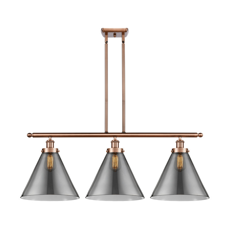 Luminaire suspendu à 3 lumières pour îlot de cuisine Moser, Cuivre antique, Plaqué couleur fumée, DEL