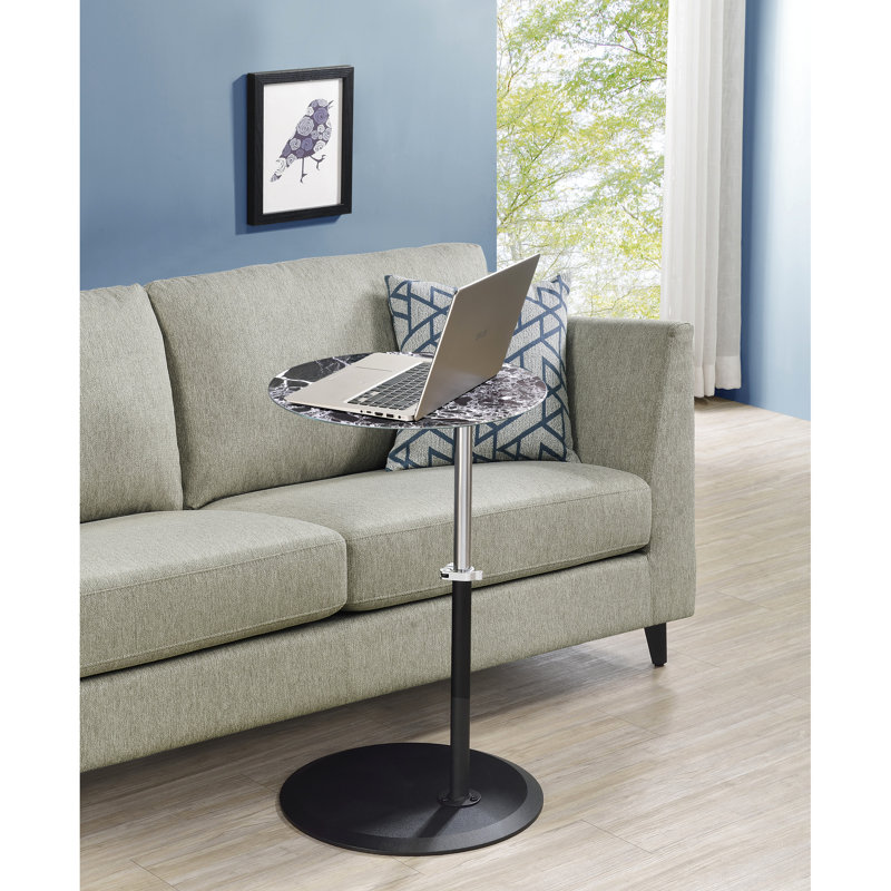 Table de bout réglable à hauteur réglable de 15,5 po en verre marbré noir texturé avec fonction