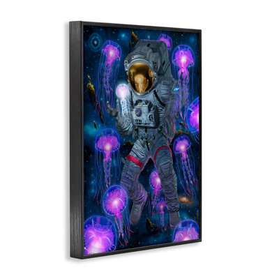 «Cosmic Encounter Astronaut & Jellyfish», art de la giclée encadrée, design par Vincent Hie