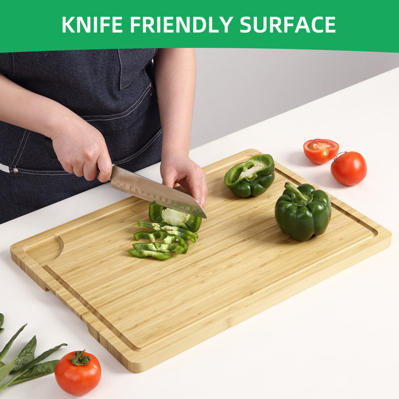 Natural Bamboo 20" x 14" Cutting Board with Handles and Juice Groove