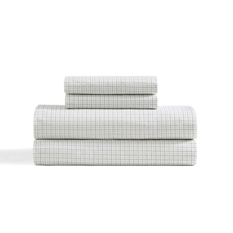 Tommy Hilfiger Printed Percale Cotton Sheet Set, Twin XL Sheet Set with 1 Pillowcase, New England Plaid Beige
