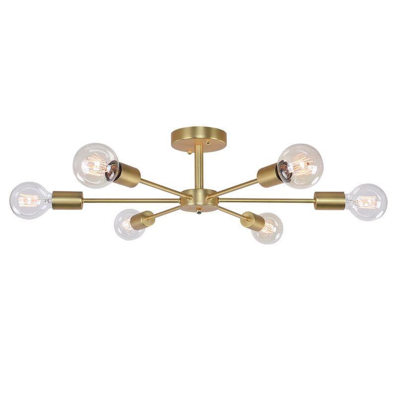 Heathfield 6-Light Industrial Sputnik Brass Semi Flush Mount