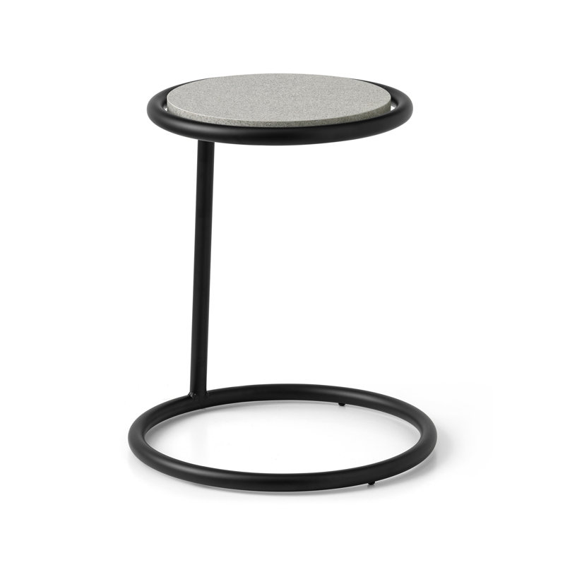 Kangoo Round End Table with Wooden Top, Matt Black