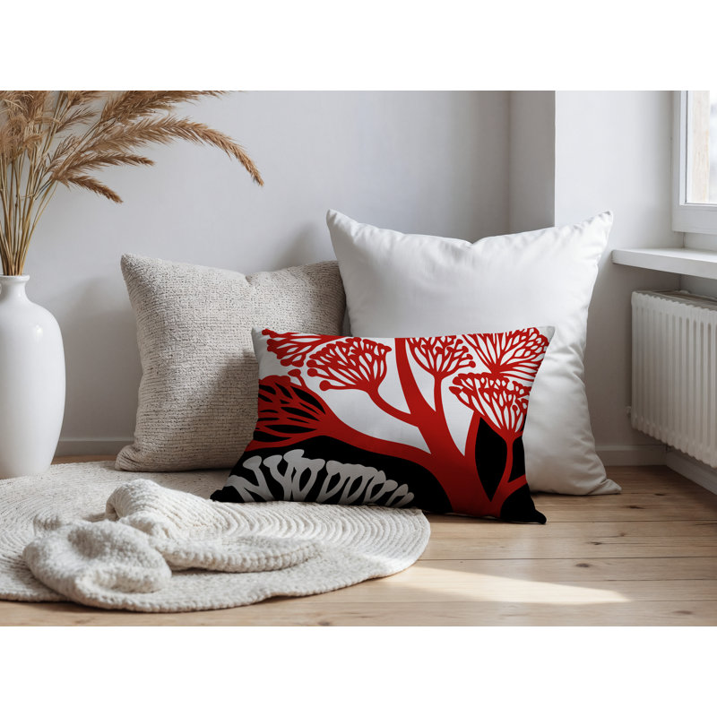 Oreiller rectangulaire réversible intérieur / extérieur à motif floral Sally, Rouge, Rectangle H 14 po x l 20 po