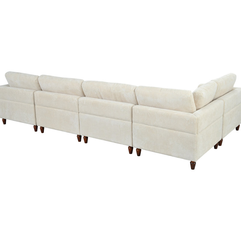 Meuble de salon modulaire avec contreplaqué beige, capacité de 6 places assises, revêtement en pieds de bouleau, structure