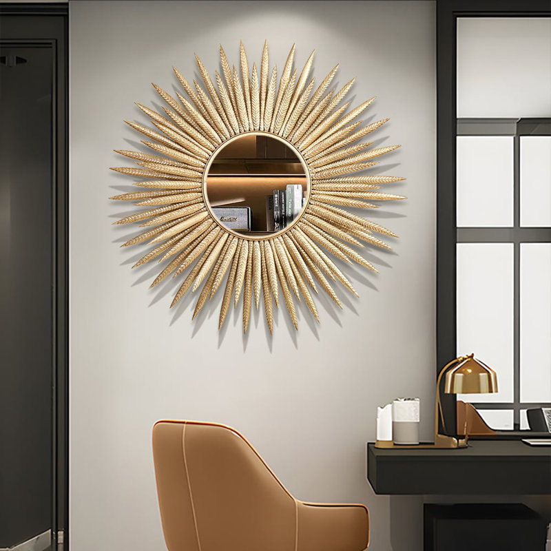 Grand miroir décoratif en métal 33,7 po Sunburst