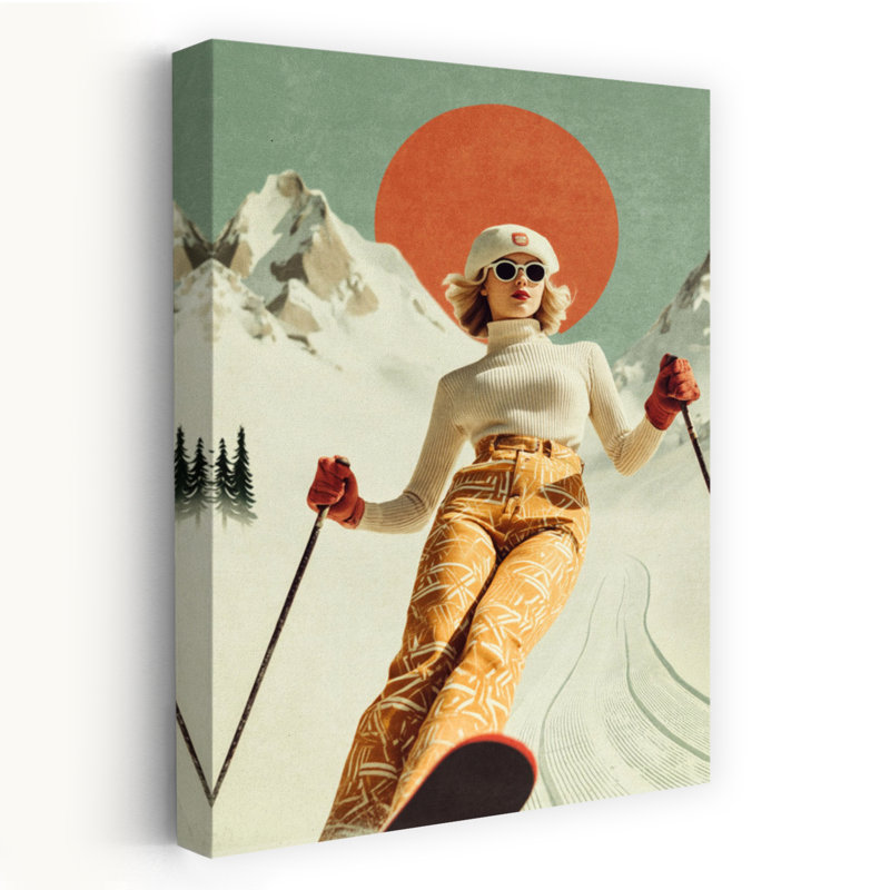 «Skiing Adventure Classic Elegant Retro Landscape Mountain», art mural, H 60 po x l 40 po