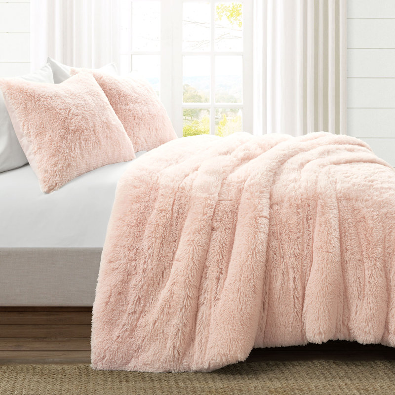 Reyna Microfiber 3 Piece Comforter Set, Queen Comforter + 2 Shams, Blush