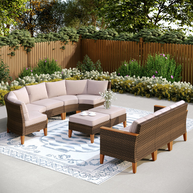 Ensemble de mobilier d'extérieur en osier 8 pièces Salem, ensemble de patio modulaire en rotin avec coussins Salem, Beige