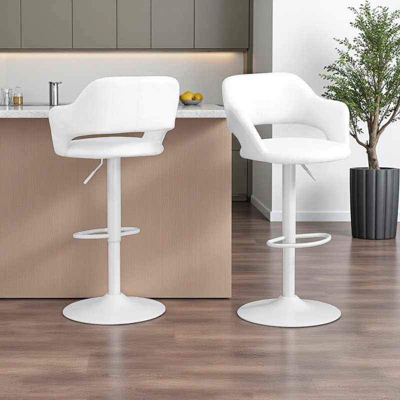 Mckinley Pedestal Base Swivel Bar Stool in White/Leather, 41.25'' H X 20.74'' D X 22.24'' W