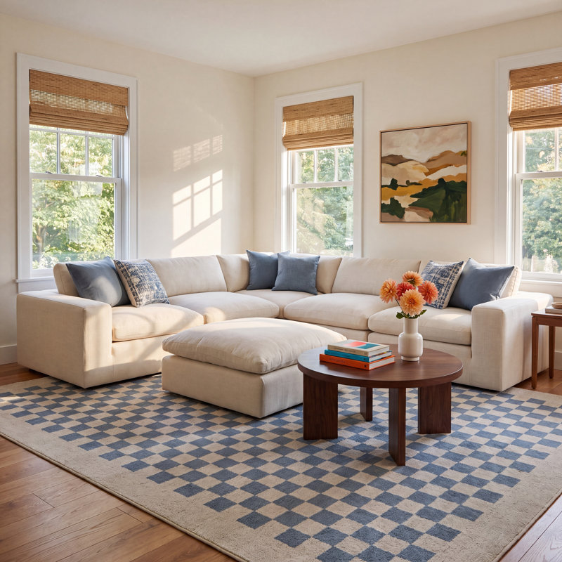Asher 6 - Piece Upholstered Modular Sectional, Cream Polyester