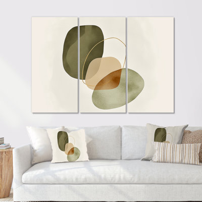 Formes abstraites dans des tons verts et bruns - ensemble d'art mural moderne Mid-Century