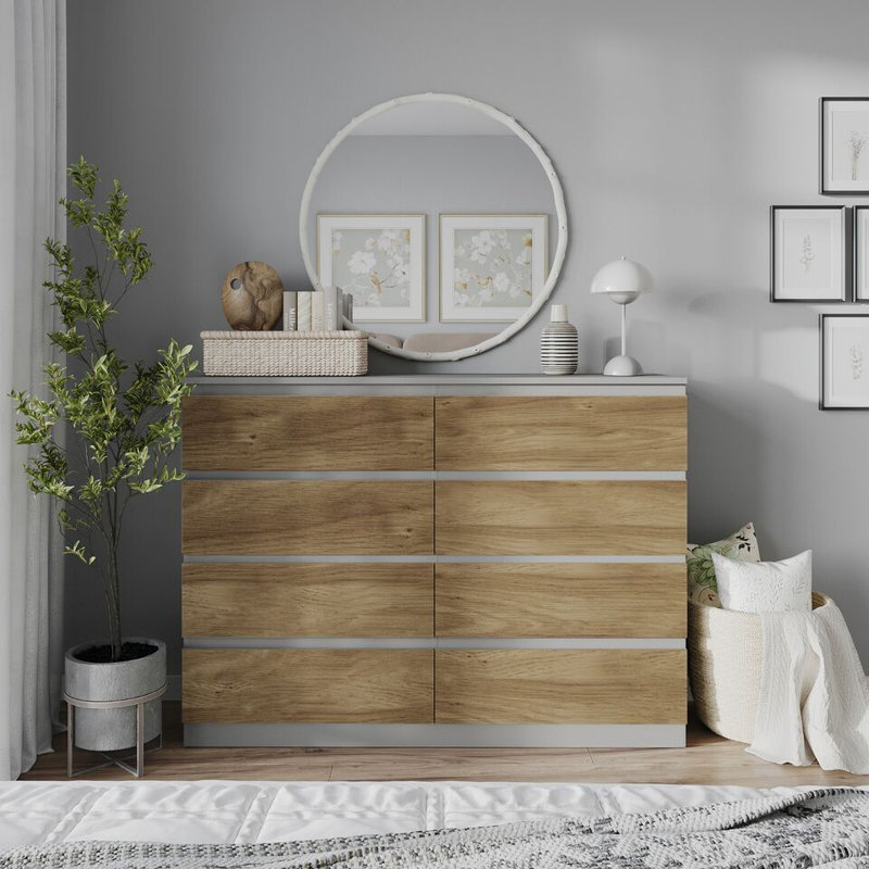 Sinahi 120cm W Chest of Drawers, Grey Carcass/Oak