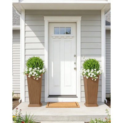 Ensemble de 2 grandes jardinières d'extérieur, 24 po avec drain et soucoupe, brun
