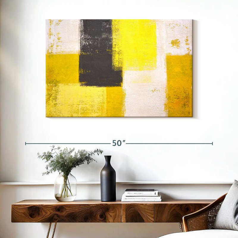 Avery Yellow And Gray Abstract, 26" H x 39" W