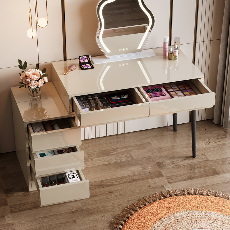 Bureau d'ordinateur réglable à 5 tiroirs, bureau de bureau moderne avec finition ultrabrillante
