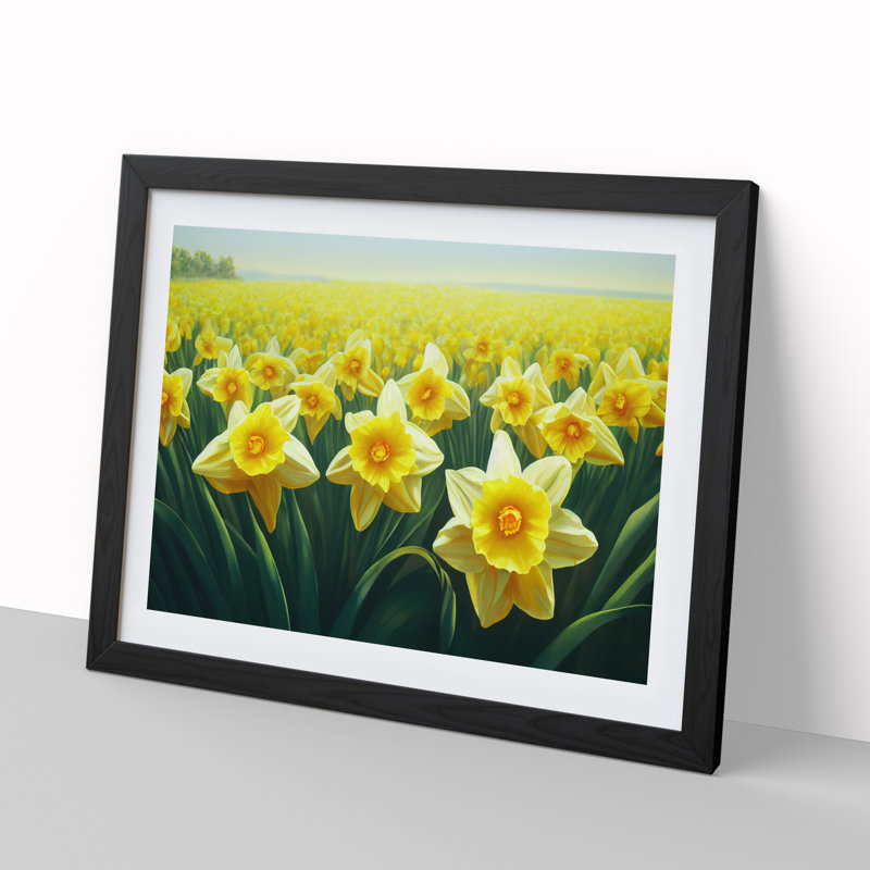 XH1022-9672X Virtuous Daffodil Flowers 1 Piece Single Picture Frame Wall Art, 46cm H x 64cm W, Black