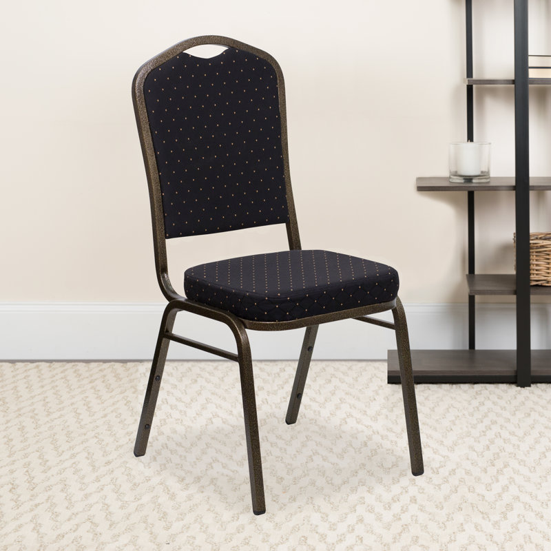 Chaise de banquet empilable Oliverson, Cadre noir, Tissu à motifs vert, 1