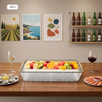 Ensemble de 3 plateaux de service réfrigérés, plateau rectangulaire glacé pour charcuterie avec bols pour fruits de mer, sushis et réceptions