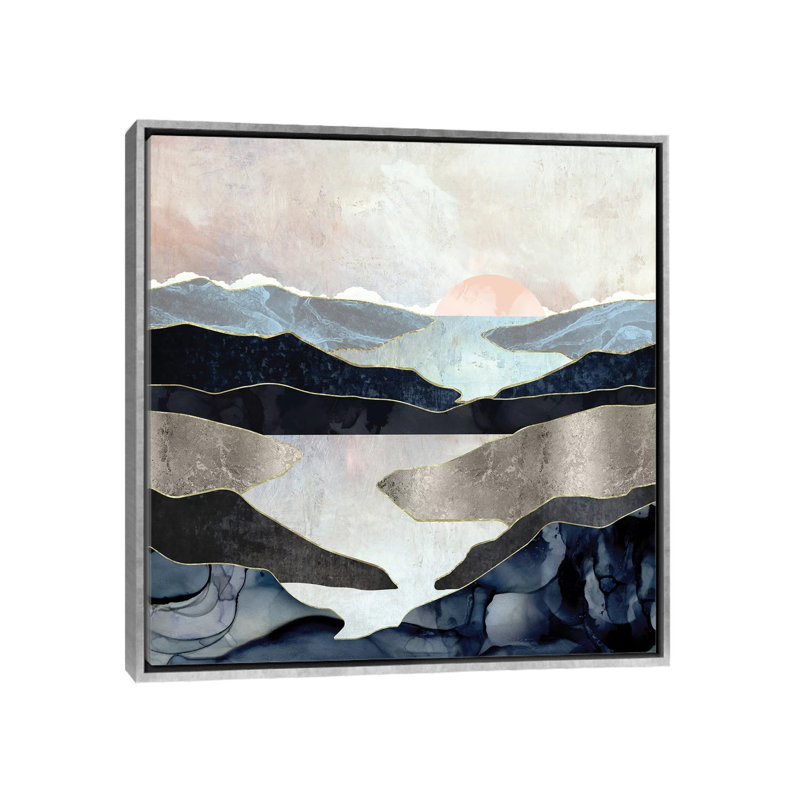 Blue Mountain Lake - impression d'art graphique, Aucun mat, Toile avec cadre argenté, H 18 po x l 18 po x 1,5 po