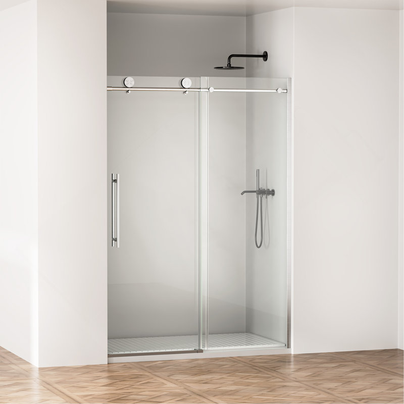 50-54"W x75"H Frameless Sliding Shower Door, 8mm Clear Tempered Glass Soft Close Shower Door, Brushed Nickel Finish, Easy Install & Clean