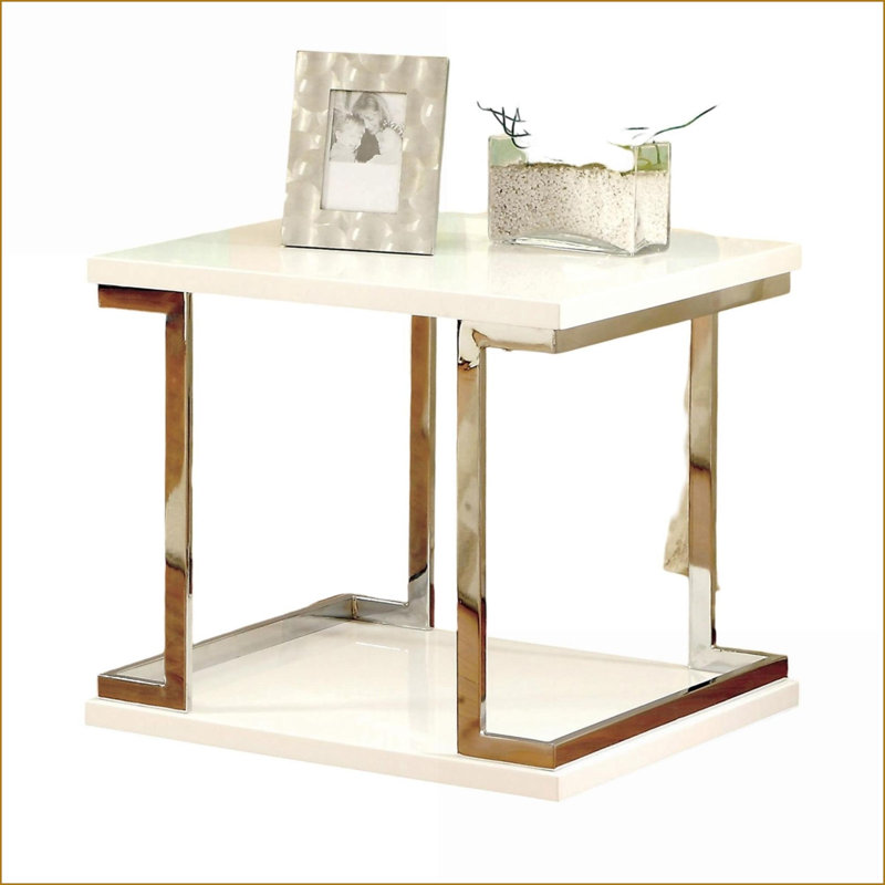 Table basse contemporaine blanche avec structure chromée - Laque ultrabrillante, peu encombrante Facile à nettoyer
