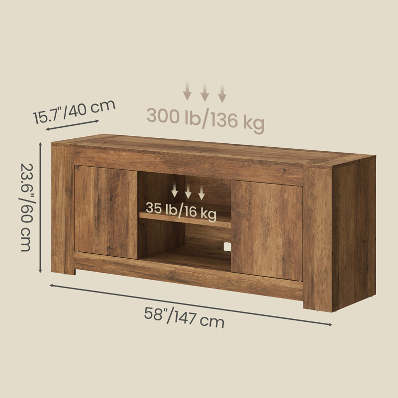 Tv Stand For Tvs Up To 65" With Storage Cabinets, Farmhouse Entertainment Center, 24"H x 58"L x 16"W, Brown
