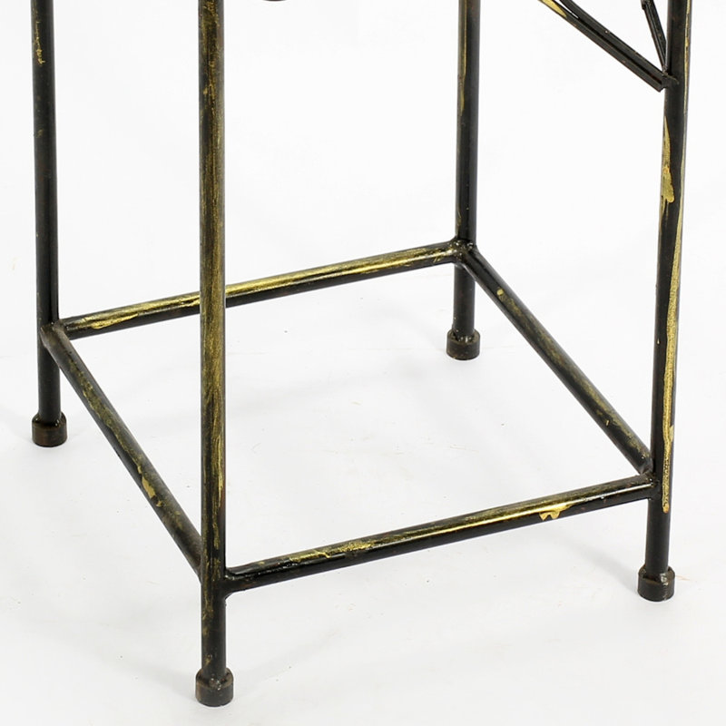 Stone Slab 2 Tier Small Square Cast Metal Plant Stand, 20.52" H x 11.02" W x 11.02" D