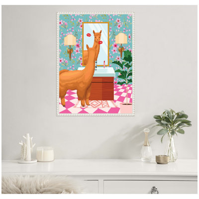 «Maximalist Llama Bathroom Mirror» par Honey Island Studio, reproduction d'art sur toile encadrée