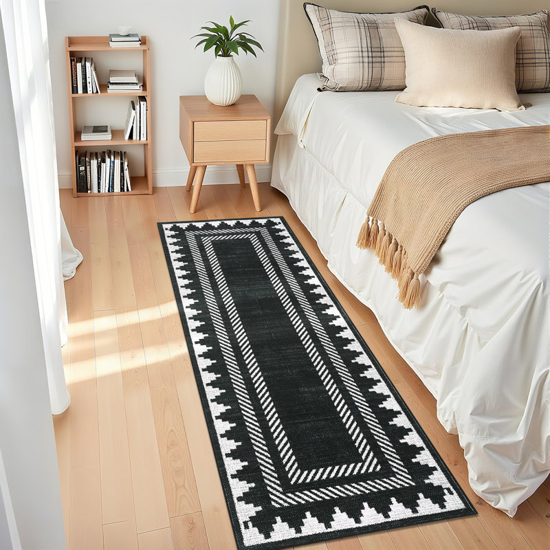 Tapis moderne lavable uni pour le vestibule, la chambre à coucher et le salon, Black, Runner 2' x 6' Rug