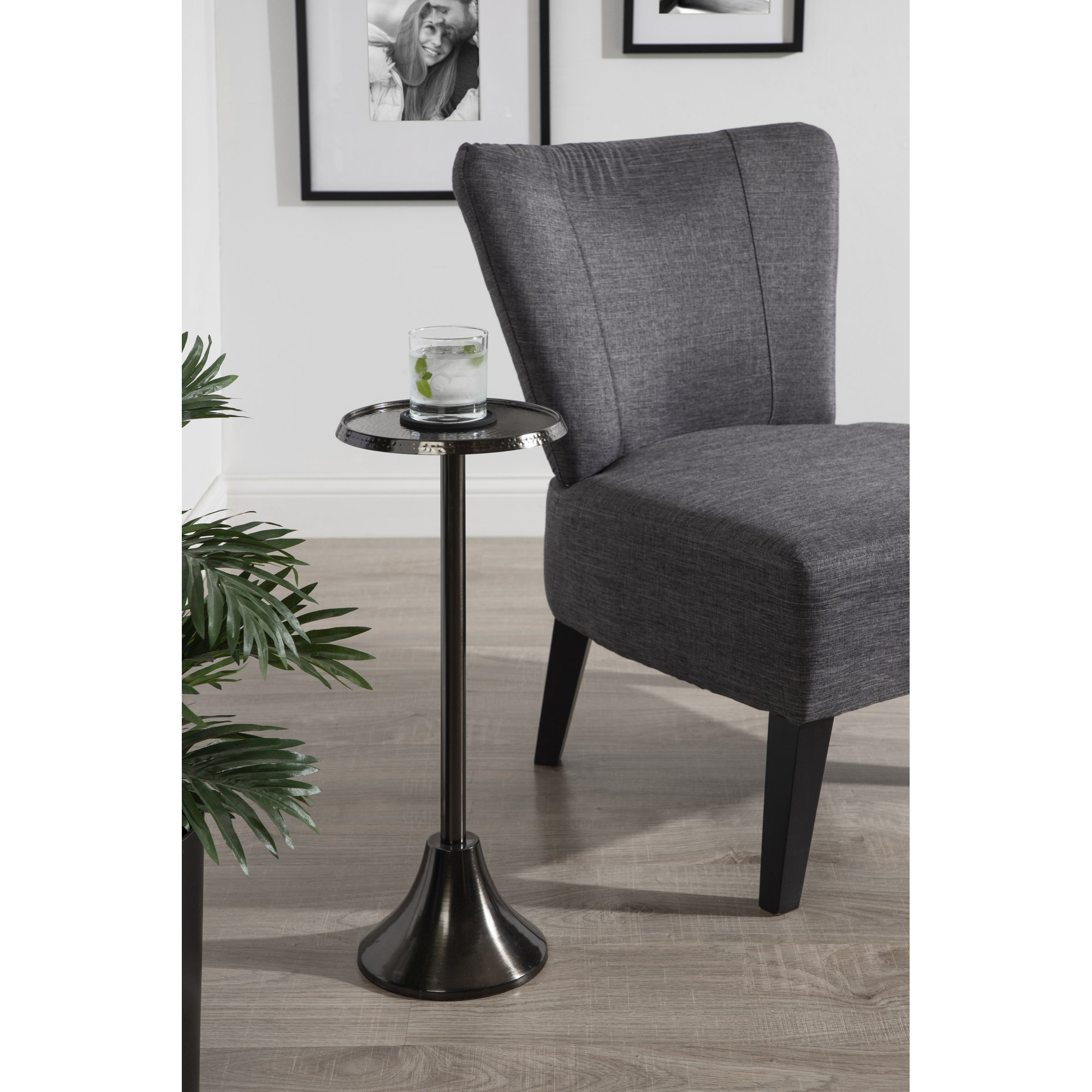 Deanna Iron End Table, Pewter Base/Pewter Top, 23" H x 9" W x 9" D