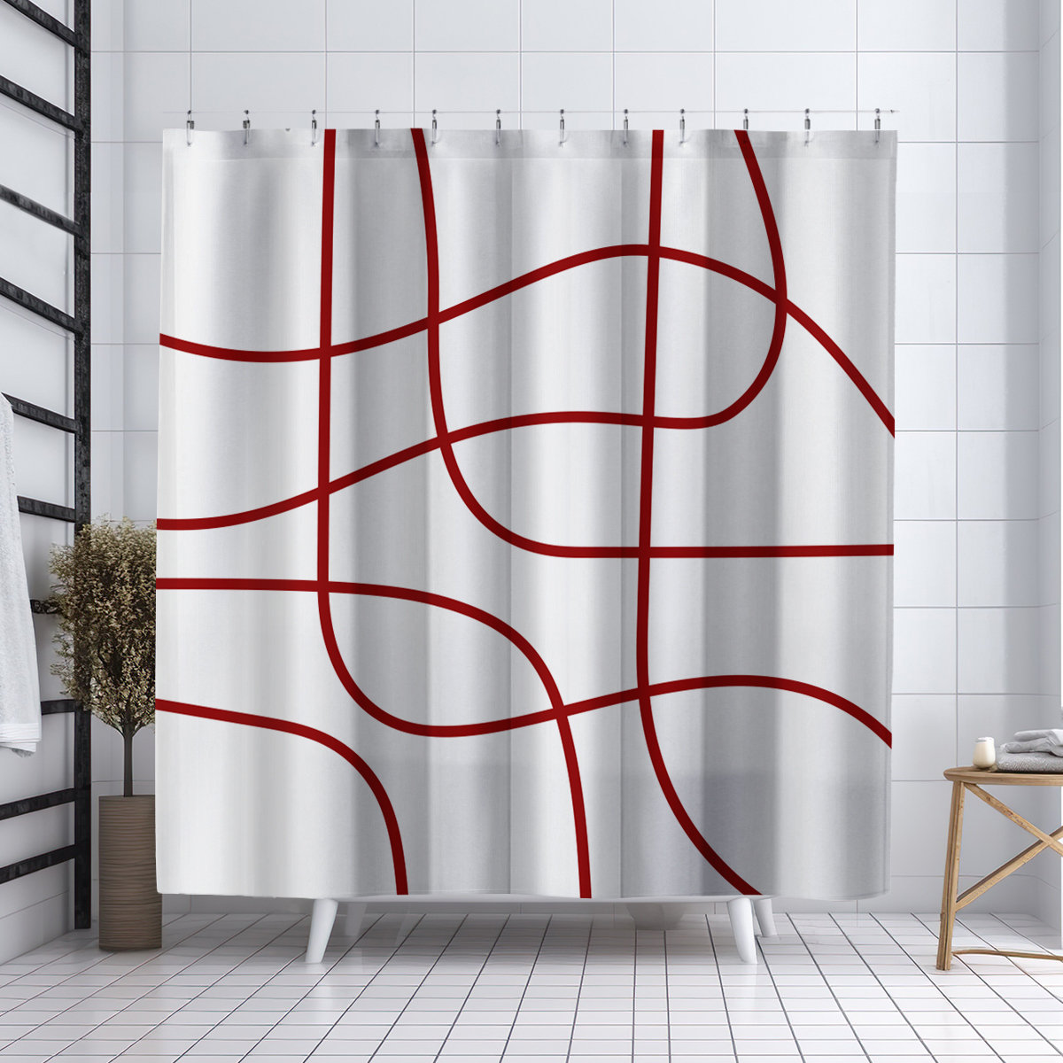 Coco Polyester Shower Curtain, Red